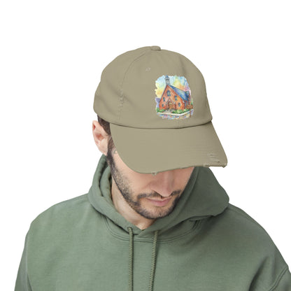 Distressed Cap with Watercolor Church Illustration -- Pays Homage to the Amazing St. William Community
