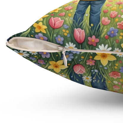 Sunset Field Companions: Watercolor Spring Memory Pillow