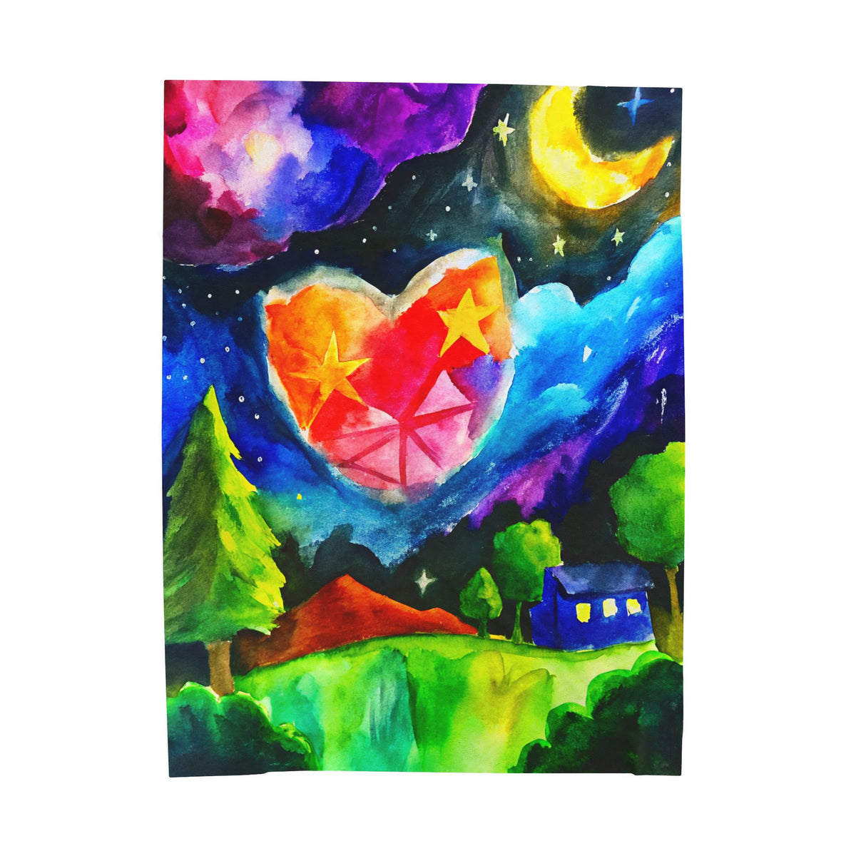 Velveteen Plush Blanket — Colorful Night Sky Heart Landscape Throw
