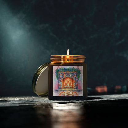 Cozy Fireplace Scented Candle - Coconut Apricot Wax (4oz & 9oz)