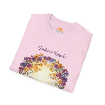 Unisex Softstyle Kindness Ripples Dogwoods and Sunshine T-Shirt, Cookeville, TN, Purple and Gold, Waterfall Capital of the World