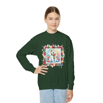 Festive Polar Bear Youth Crewneck Sweatshirt