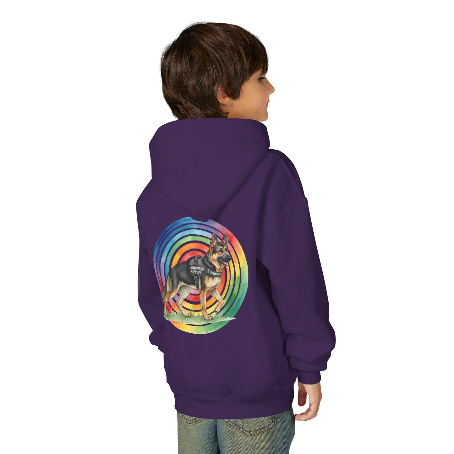 Youth Hoodie — Rainbow Paw & German Shepherd Graphic - Kindness Ripples