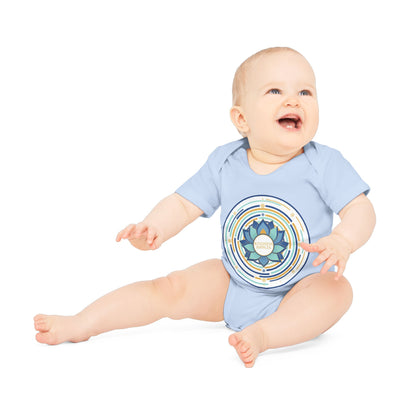 Colorful Lotus Baby Bodysuit - Organic Cotton Short Sleeve for Eco-Friendly Families
