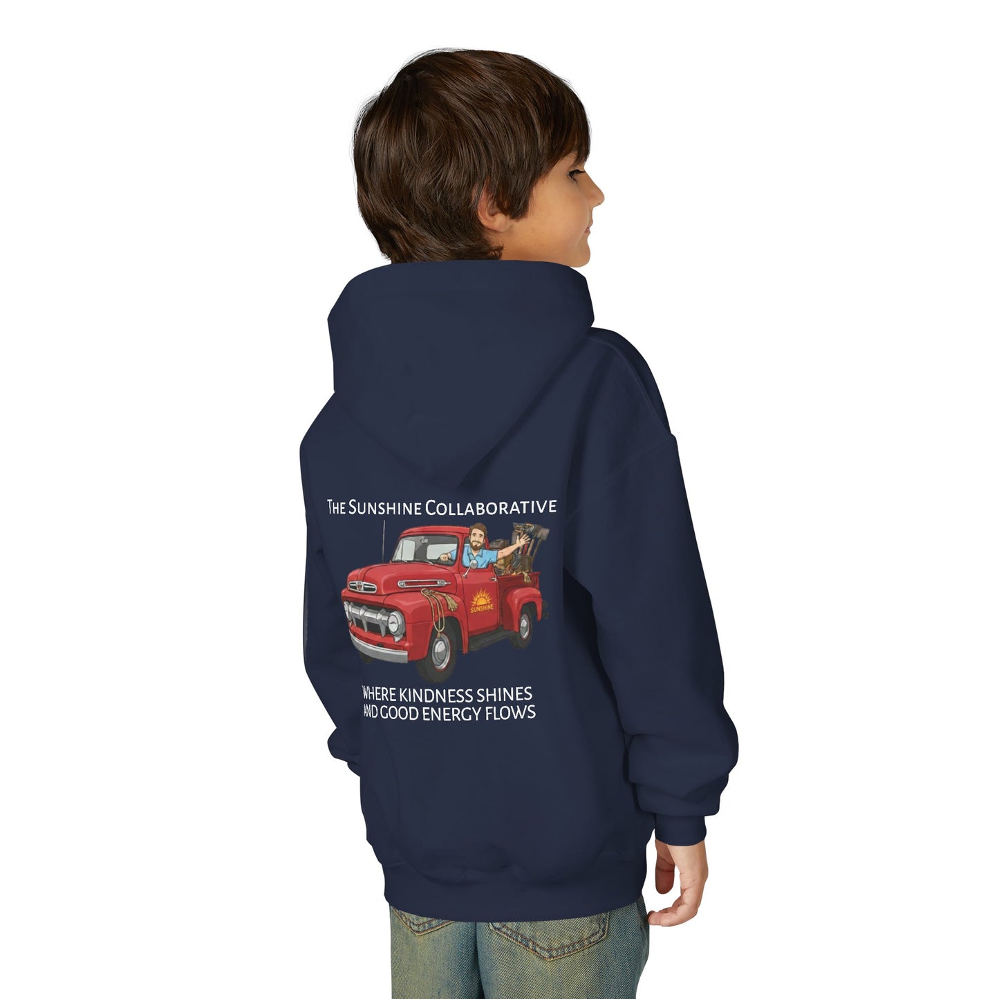Youth Hooded Sweatshirt - Kindness & Good Energy, Cozy Gift, Throwback, Sunshine Vibes, Kids Apparel, Spring & Summer Fashion