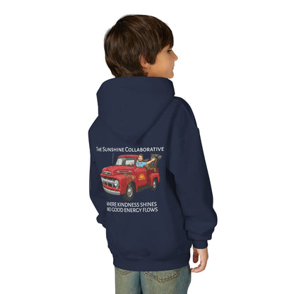 Youth Hooded Sweatshirt - Kindness & Good Energy, Cozy Gift, Throwback, Sunshine Vibes, Kids Apparel, Spring & Summer Fashion