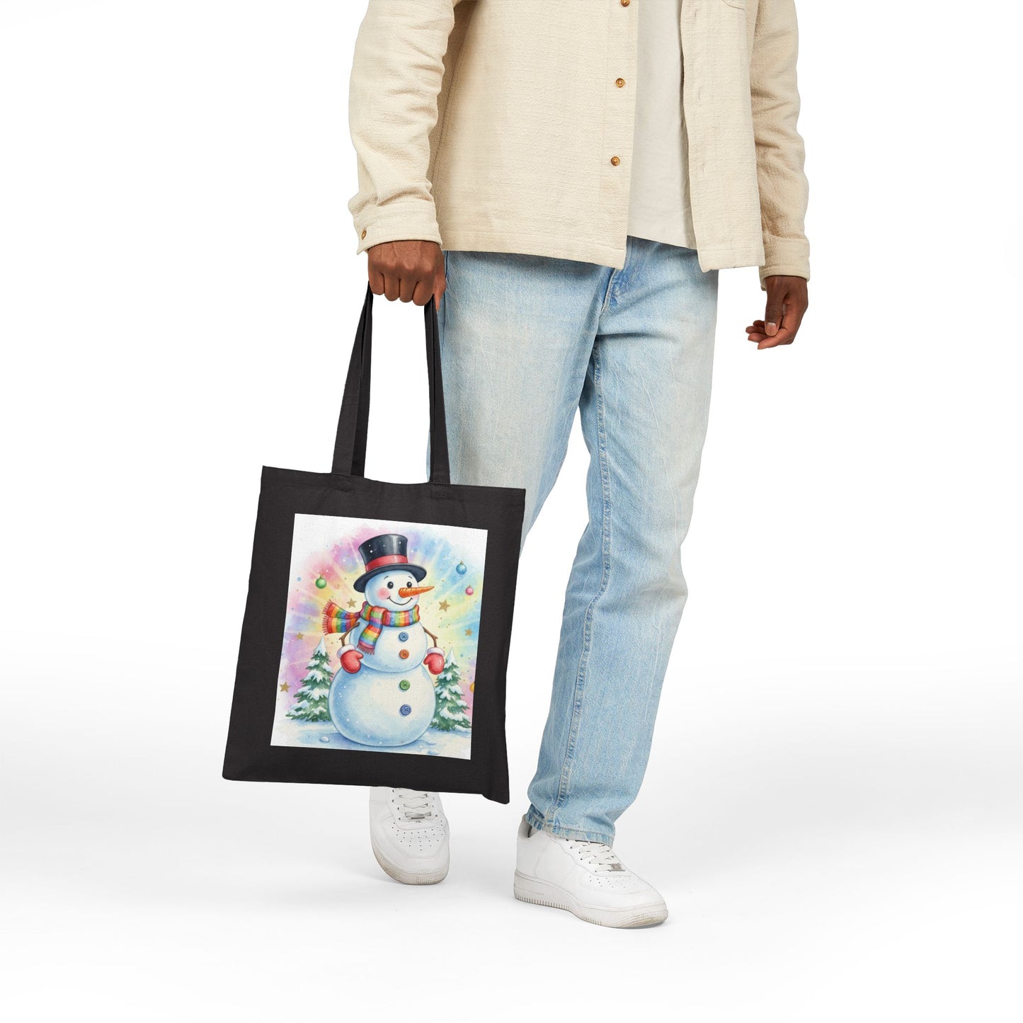 Snowman Holiday Canvas Tote Bag - Perfect for Christmas Shopping and Gifting