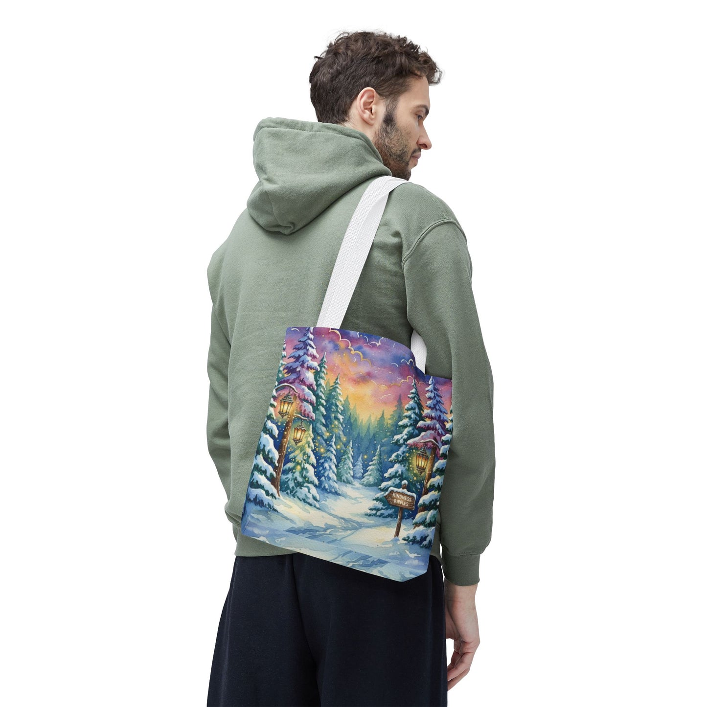 Enchanting Watercolor Winter Wonderland Tote Bag - Festive Holiday Gift & Everyday Carryall | 3 Sizes, Custom Handles