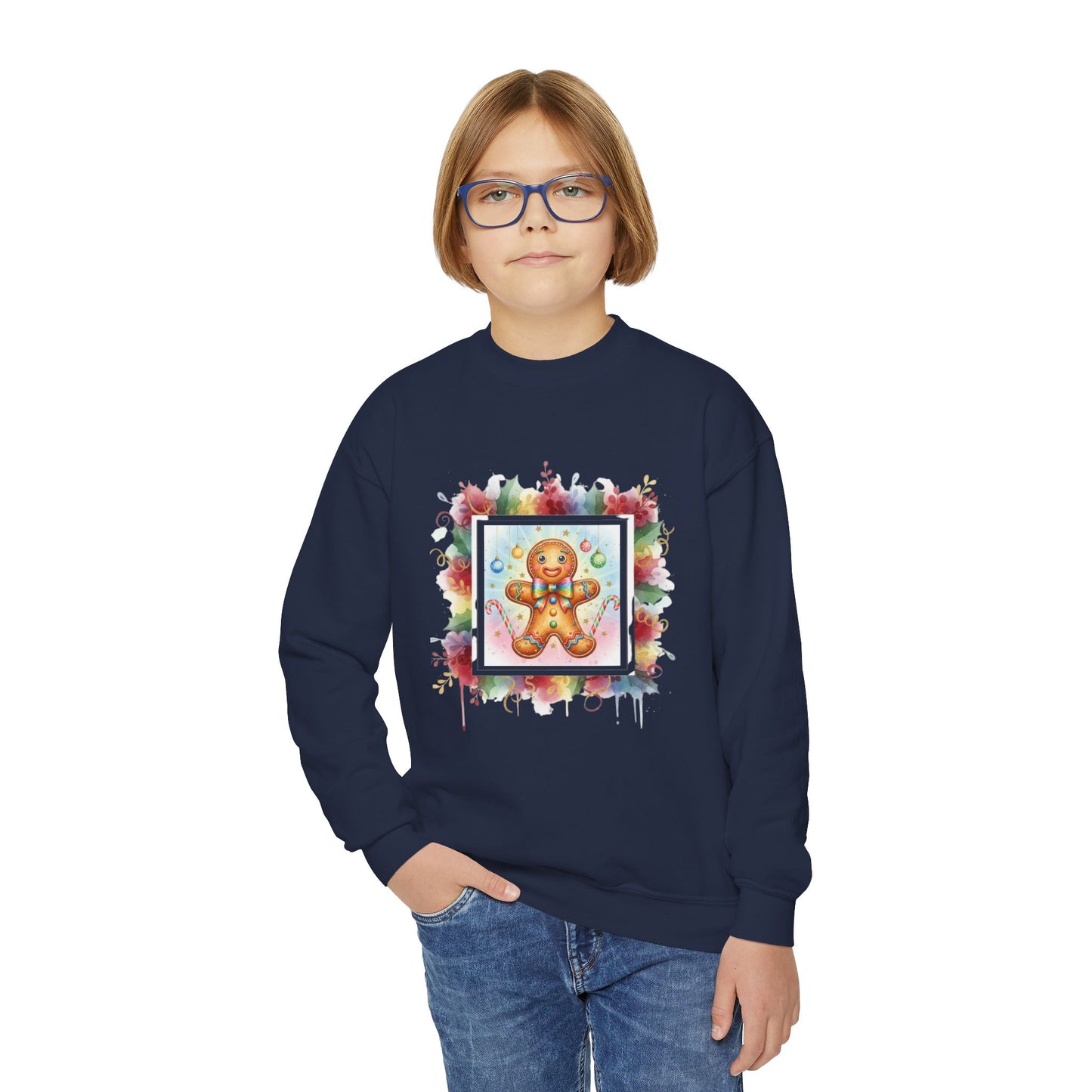 Cute Gingerbread Youth Crewneck Sweatshirt for Holiday Cheer