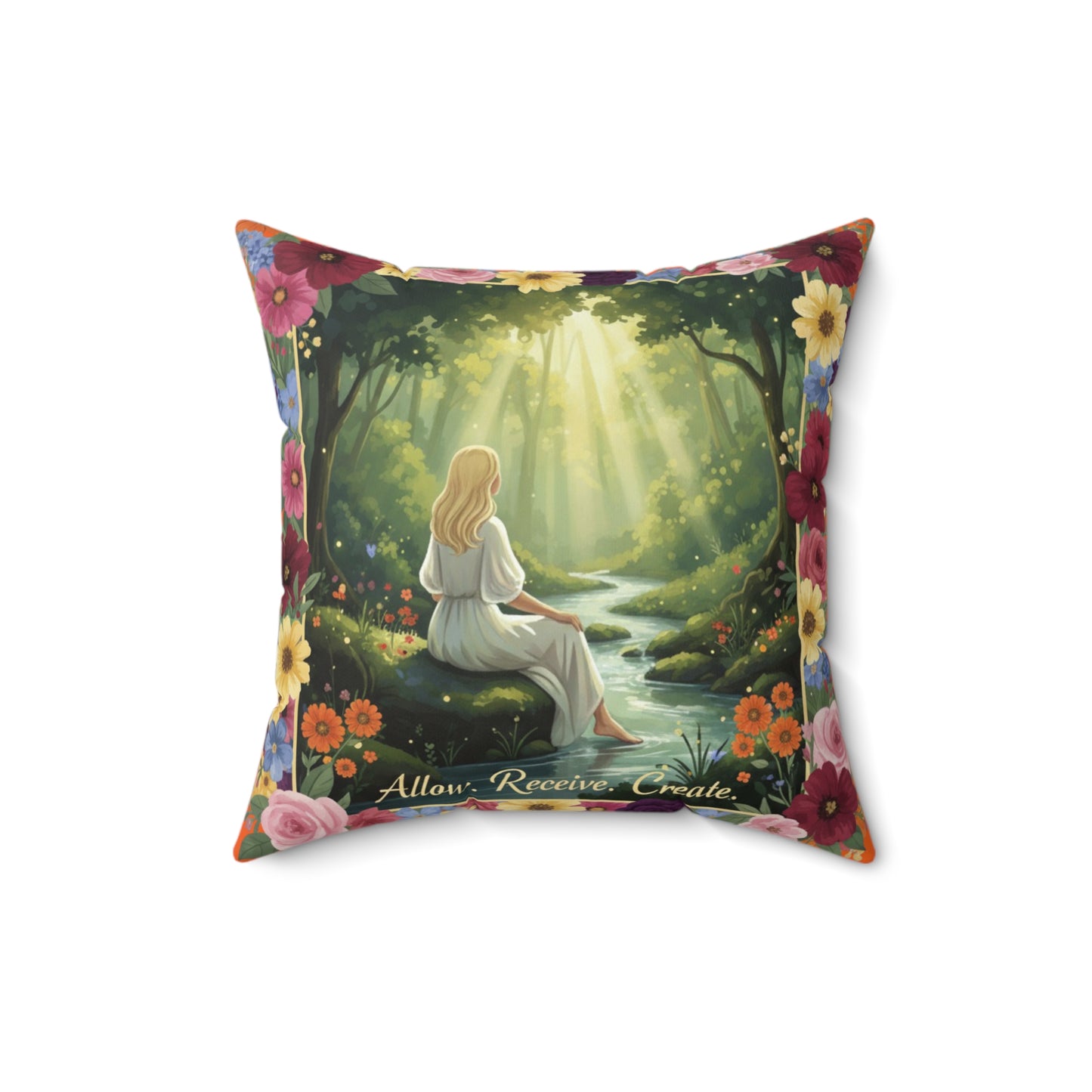 The Amanda - Serene Floral Throw Pillow - 'Allow, Receive, Create' Design