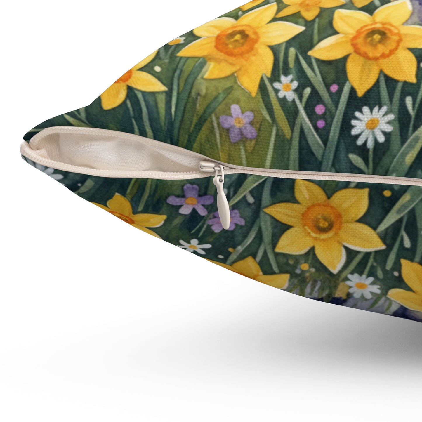 Daffodil Sunset Serenity: Watercolor White Bunny Pillow