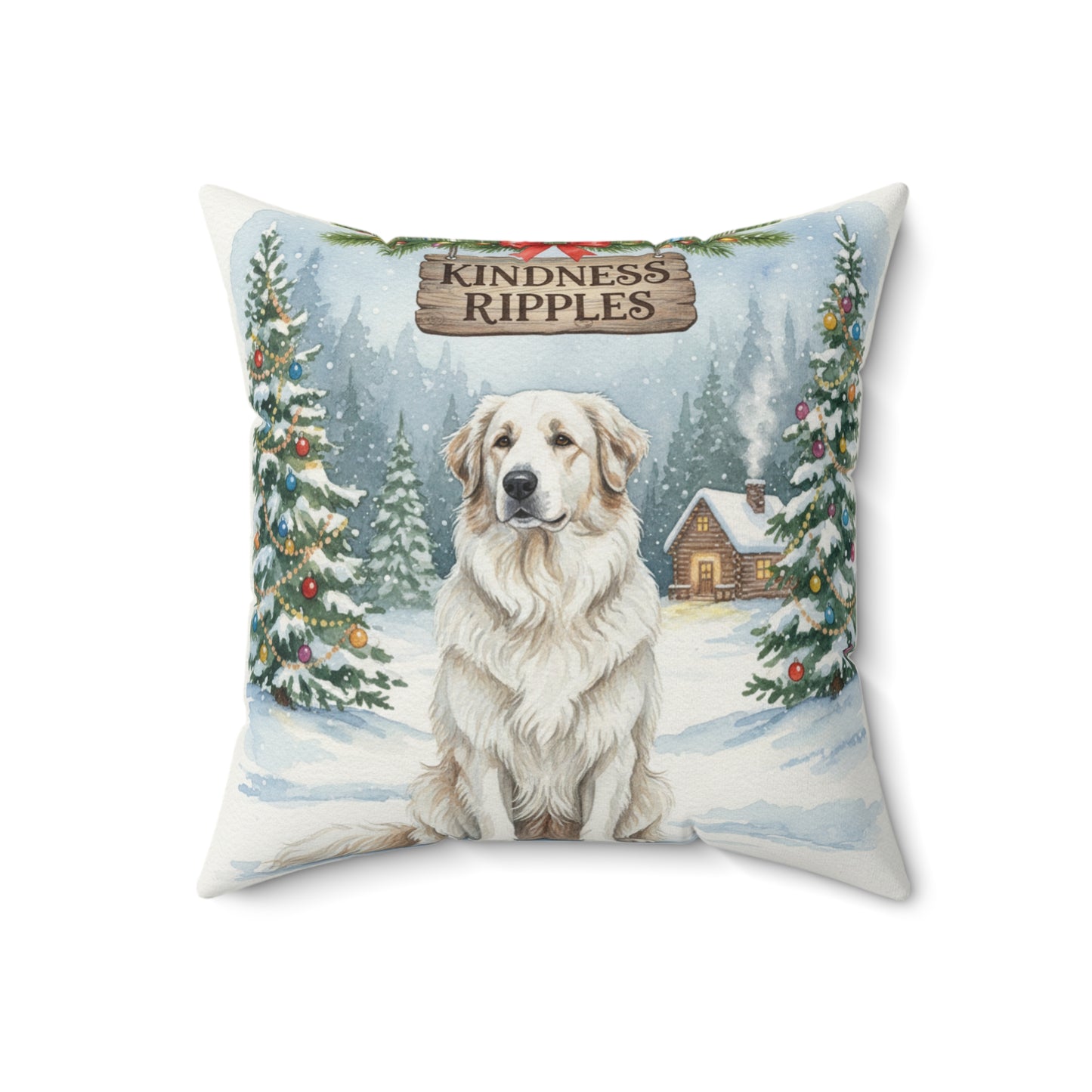 Sweet Great Pyrenees Dog Christmas Pillow – Holiday Tree & Gifts Decorative Throw Pillow