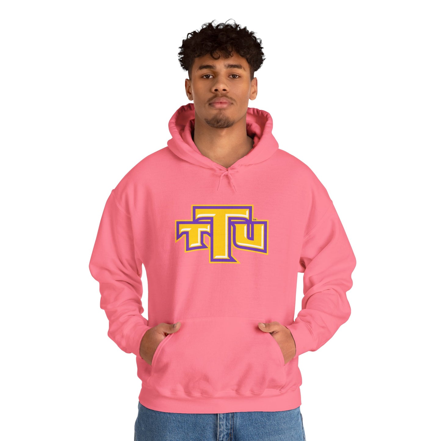 Pink School Logo Hoodie — Retro TTU Initials Pullover