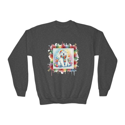 Festive Polar Bear Youth Crewneck Sweatshirt