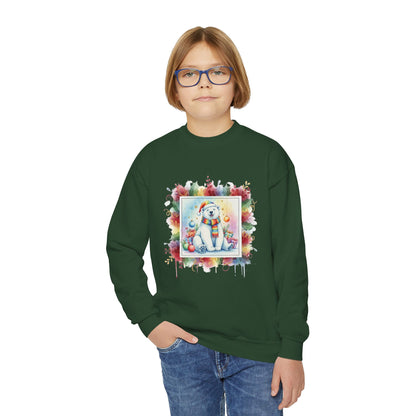 Festive Polar Bear Youth Crewneck Sweatshirt