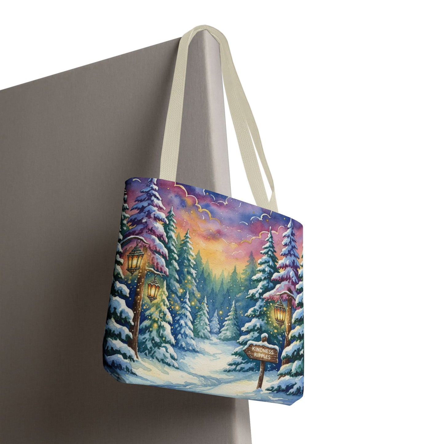 Enchanting Watercolor Winter Wonderland Tote Bag - Festive Holiday Gift & Everyday Carryall | 3 Sizes, Custom Handles