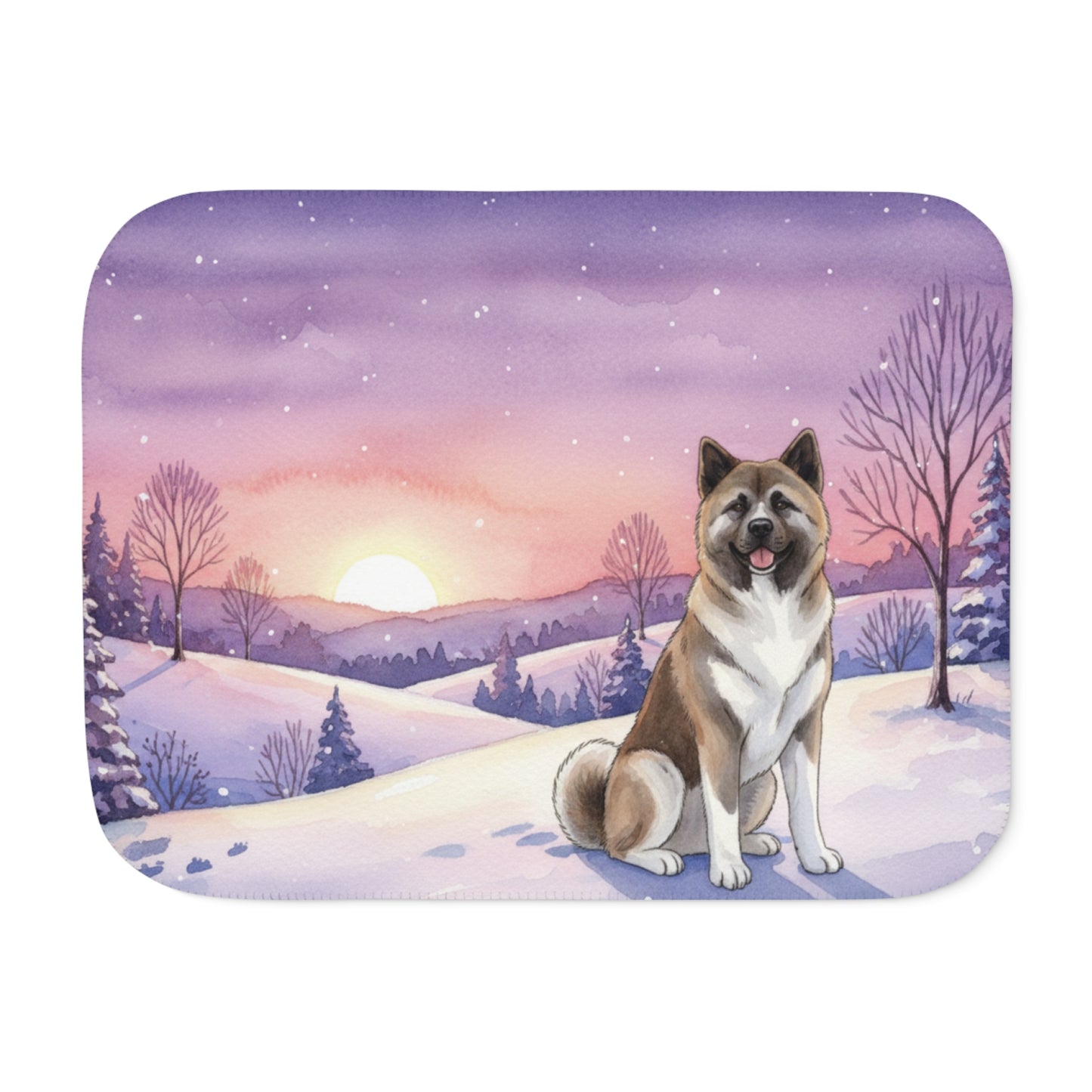 Akita Winter Sunset Sherpa Blanket — Cozy Reversible Throw for Dog Lovers