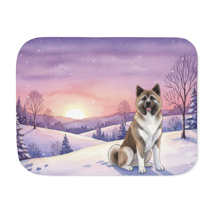 Akita Winter Sunset Sherpa Blanket — Cozy Reversible Throw for Dog Lovers