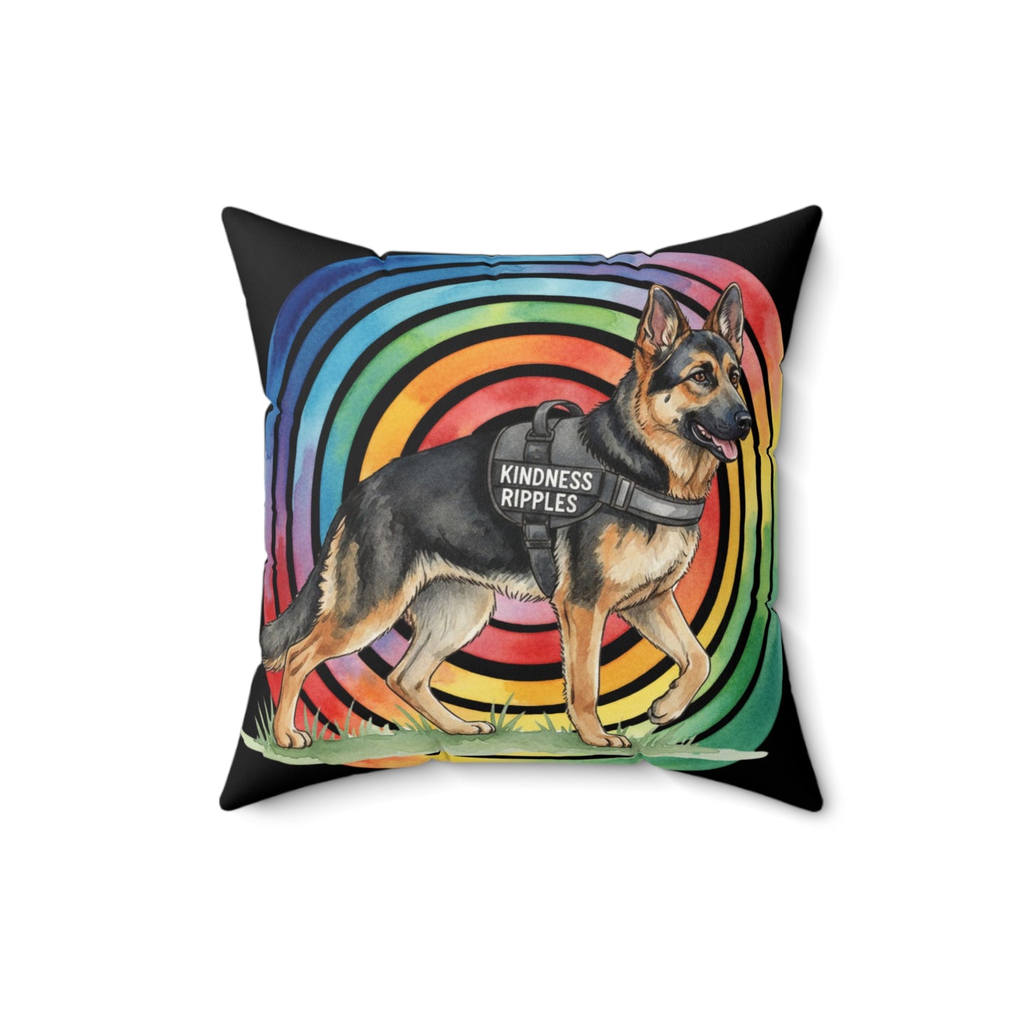 Kindness Ripples German Shepherd Pillow — Rainbow Retro Decorative Pillow