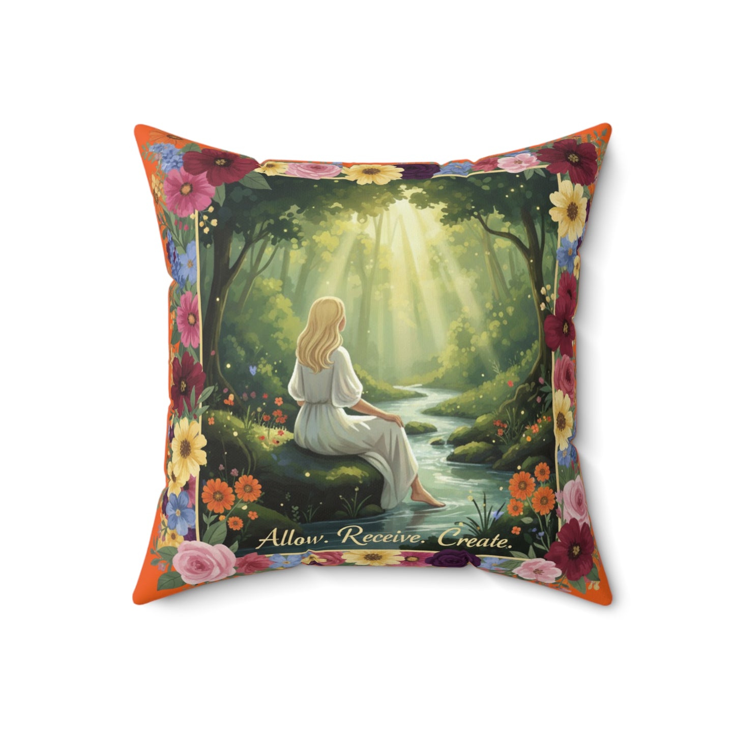 The Amanda - Serene Floral Throw Pillow - 'Allow, Receive, Create' Design