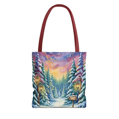 Enchanting Watercolor Winter Wonderland Tote Bag - Festive Holiday Gift & Everyday Carryall | 3 Sizes, Custom Handles