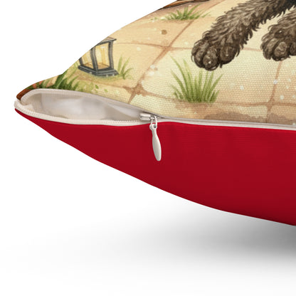 Square Pillow - Curly Haired Doodle Holiday Picnic Fun Design