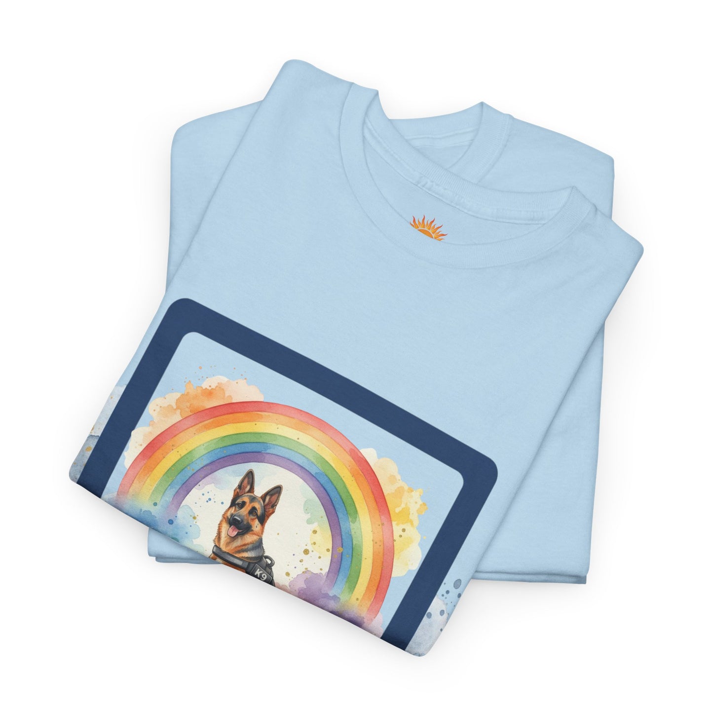 German Shepherd Rainbow Tee — Dog Lover T-Shirt with Paw Print