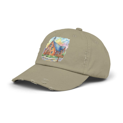 Distressed Cap with Watercolor Church Illustration -- Pays Homage to the Amazing St. William Community