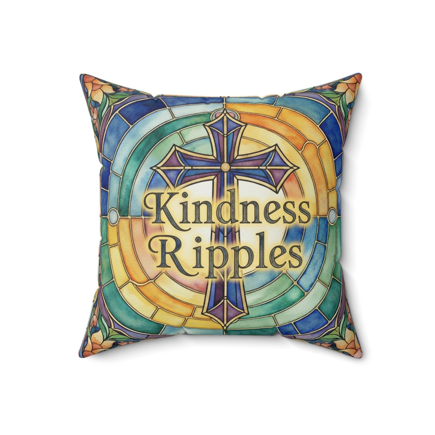Colorful Kindness Ripples Throw Pillow - Inspirational Home Decor - Stained Glass - Kindness