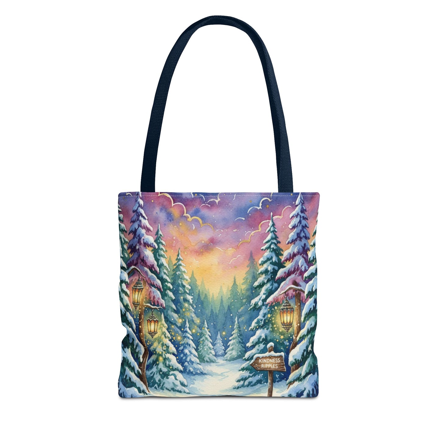 Enchanting Watercolor Winter Wonderland Tote Bag - Festive Holiday Gift & Everyday Carryall | 3 Sizes, Custom Handles