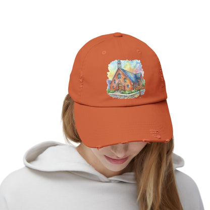 Distressed Cap with Watercolor Church Illustration -- Pays Homage to the Amazing St. William Community