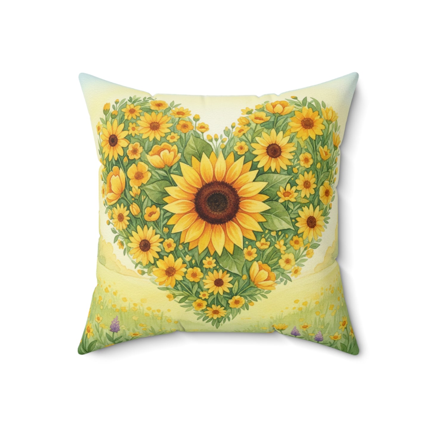 Heart of Sunshine Field: Watercolor Yellow Blooms Pillow