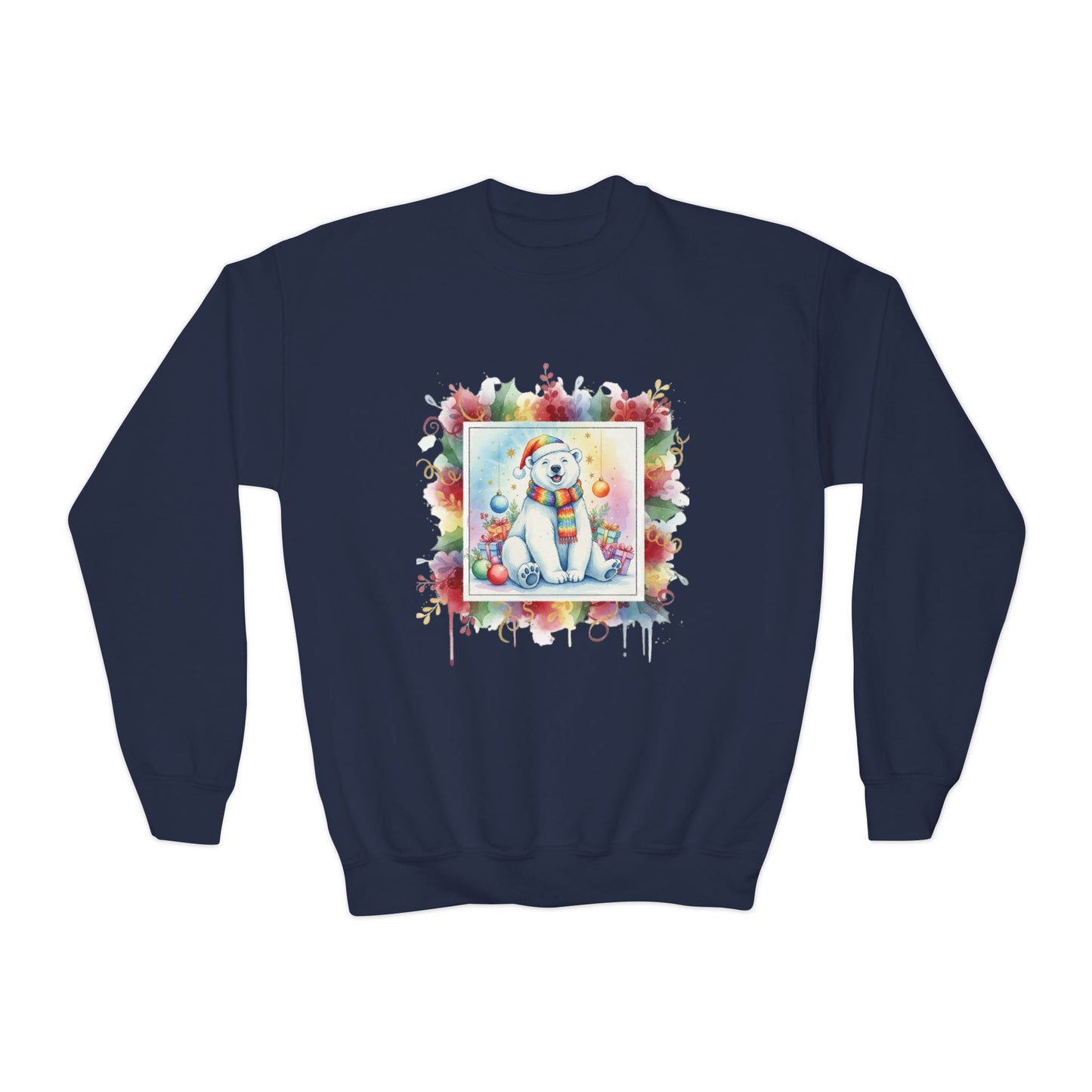 Festive Polar Bear Youth Crewneck Sweatshirt