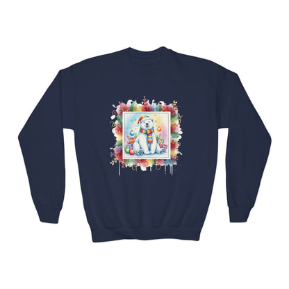 Festive Polar Bear Youth Crewneck Sweatshirt