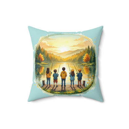 Pillow Fishing off the Dock Spun Polyester Square Pillow