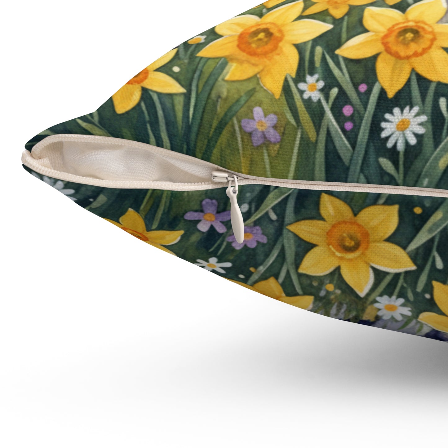 Daffodil Sunset Serenity: Watercolor White Bunny Pillow