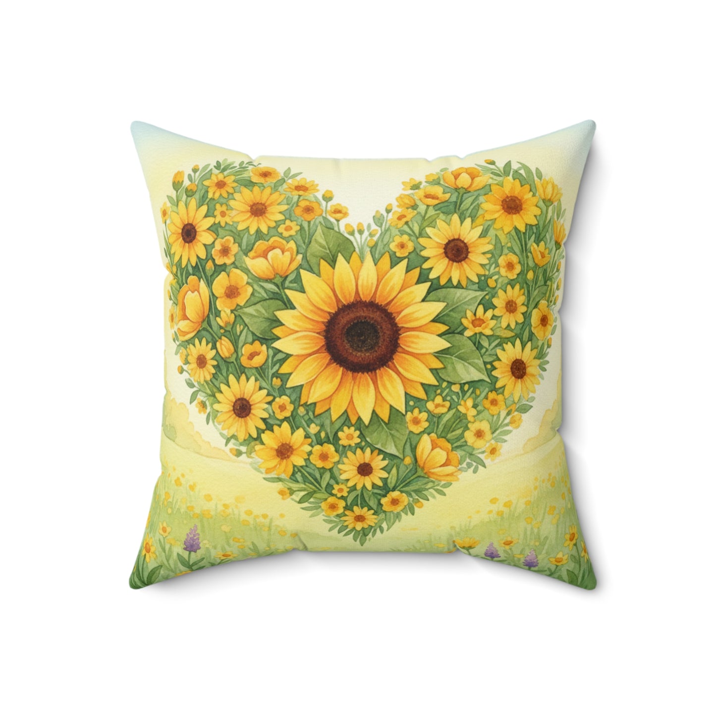 Heart of Sunshine Field: Watercolor Yellow Blooms Pillow