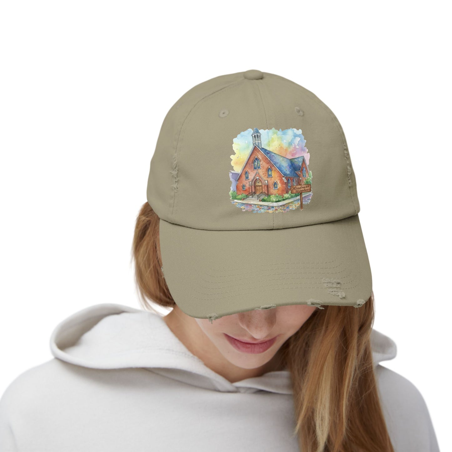 Distressed Cap with Watercolor Church Illustration -- Pays Homage to the Amazing St. William Community