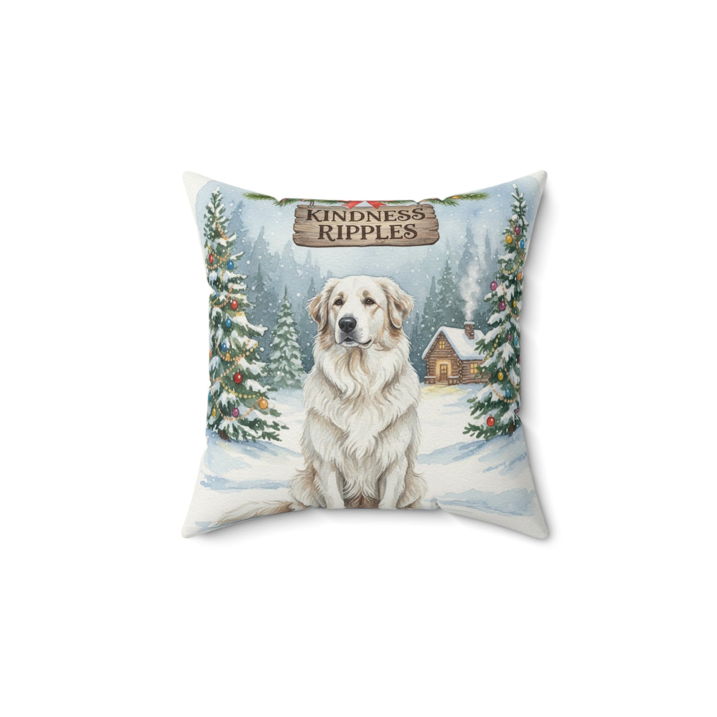Sweet Great Pyrenees Dog Christmas Pillow – Holiday Tree & Gifts Decorative Throw Pillow