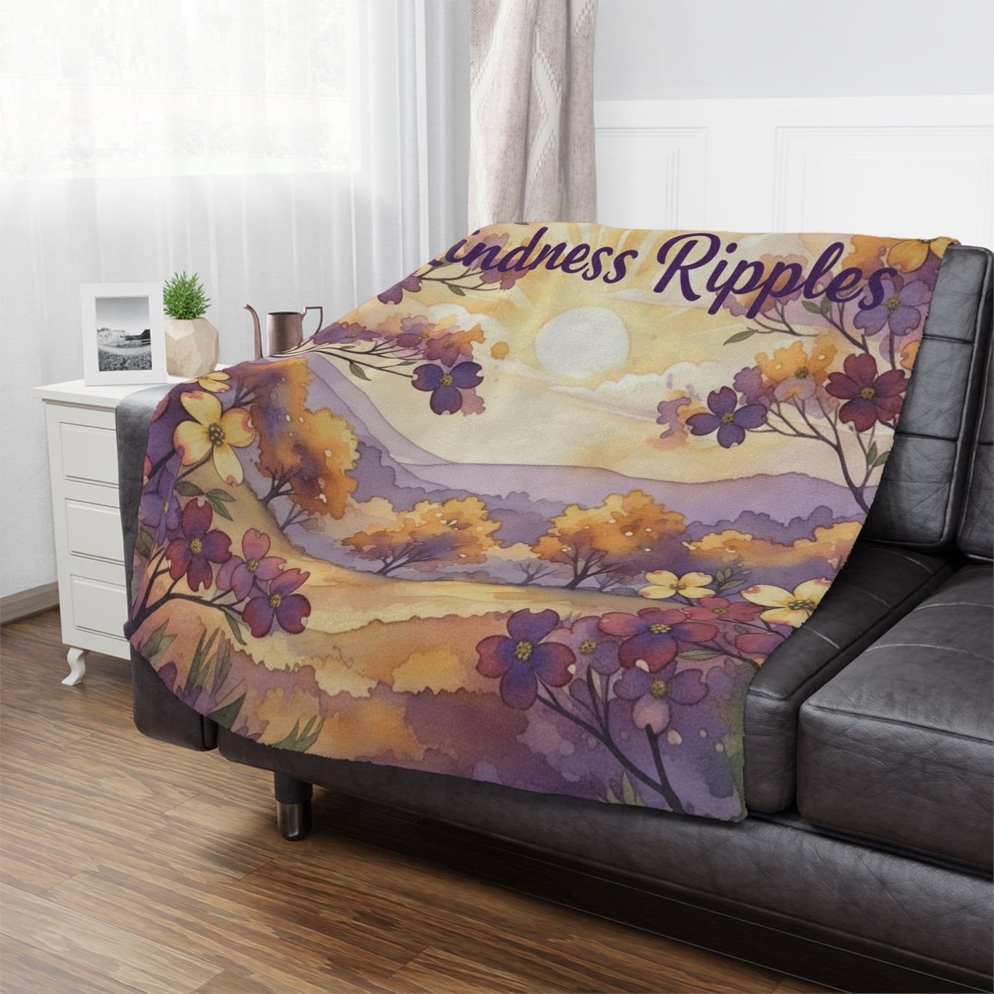 Minky Kindness Ripples Blanket - Cozy Floral Throw for Comfort and Warmth, Purple and Gold, Cookeville, TN, Dogwoods, Sunrise