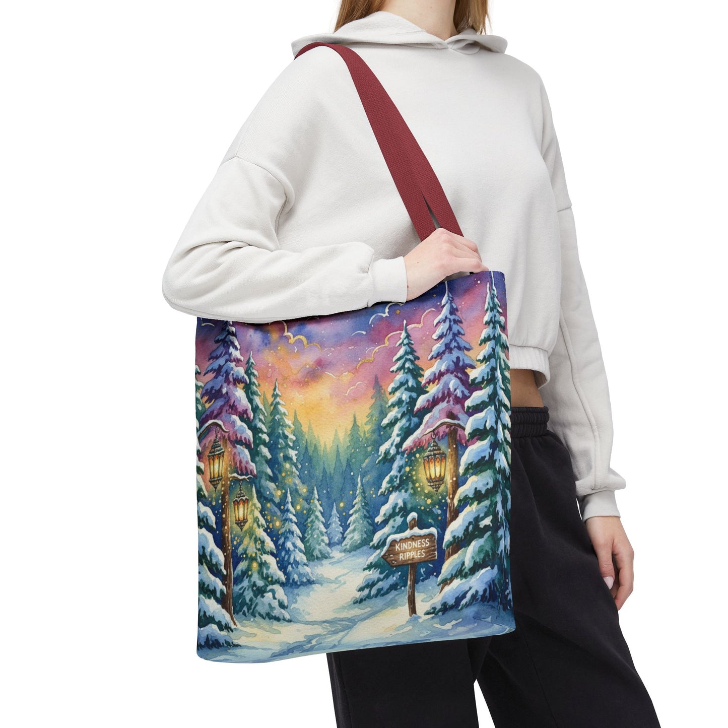 Enchanting Watercolor Winter Wonderland Tote Bag - Festive Holiday Gift & Everyday Carryall | 3 Sizes, Custom Handles