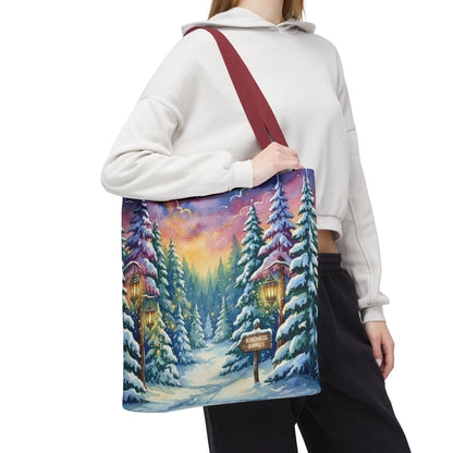 Enchanting Watercolor Winter Wonderland Tote Bag - Festive Holiday Gift & Everyday Carryall | 3 Sizes, Custom Handles