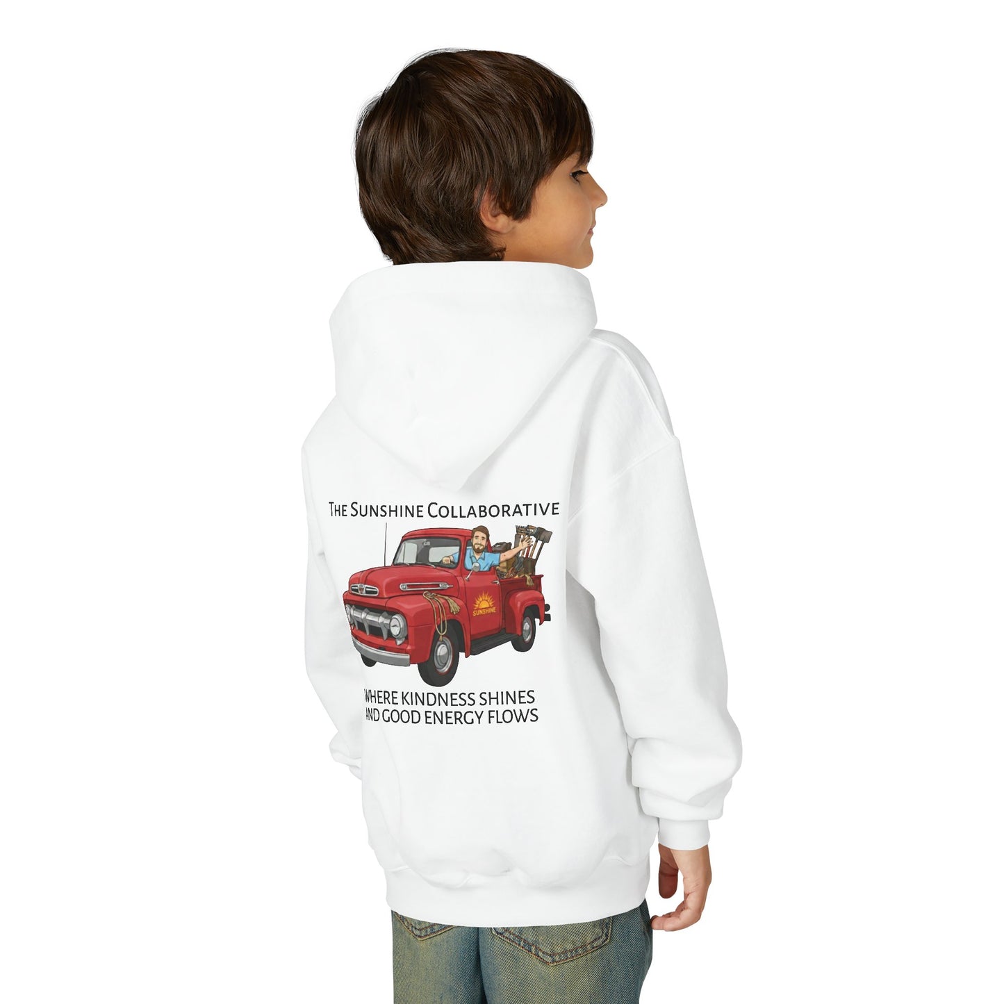 Youth Hooded Sweatshirt - Kindness & Good Energy, Cozy Gift, Throwback, Sunshine Vibes, Kids Apparel, Spring & Summer Fashion