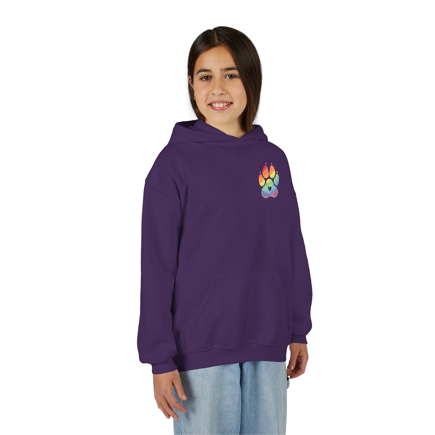 Youth Hoodie — Rainbow Paw & German Shepherd Graphic - Kindness Ripples