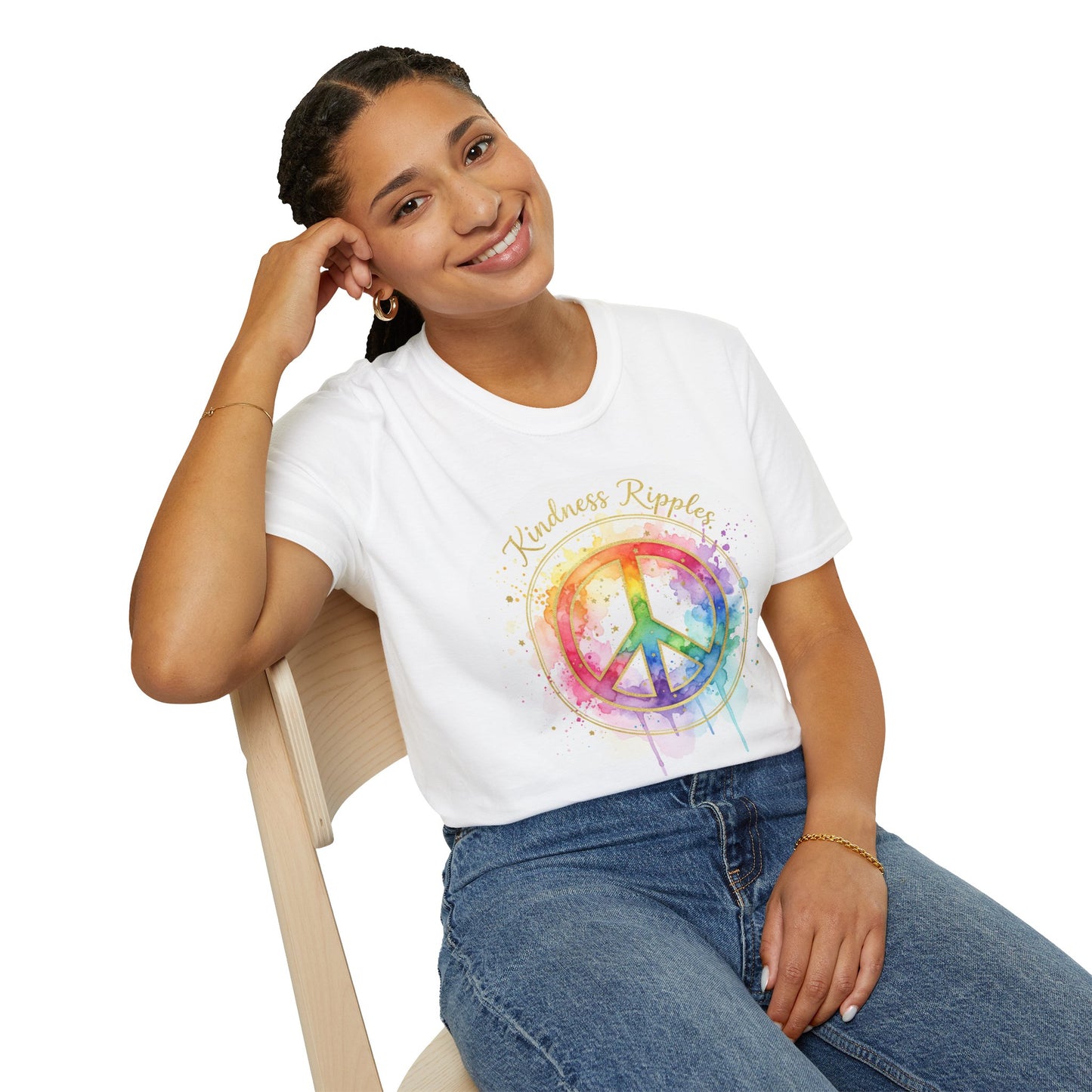 Kindness Ripple Unisex Softstyle T-Shirt - Rainbow Peace Design