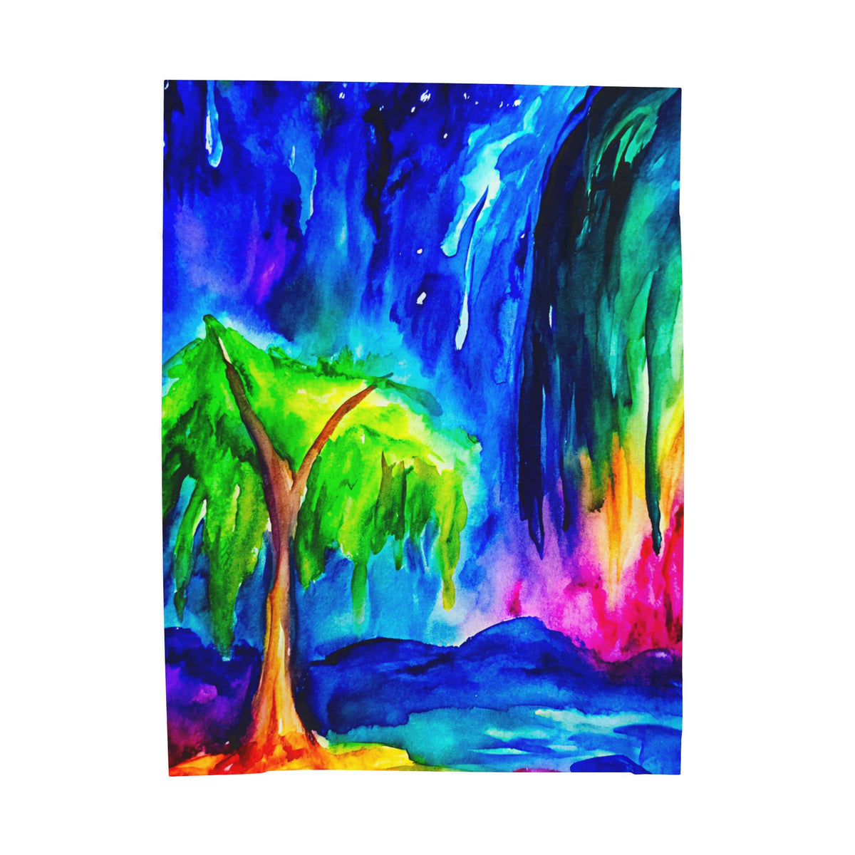 Vibrant Colorful Forest Landscape Velveteen Plush Blanket