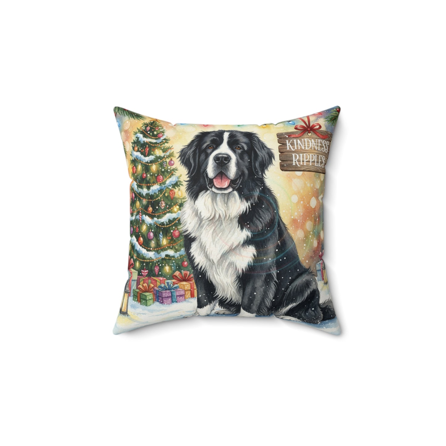 Gentle Newfoundland Dog Christmas Pillow – Holiday Tree & Gifts Decorative Throw Pillow