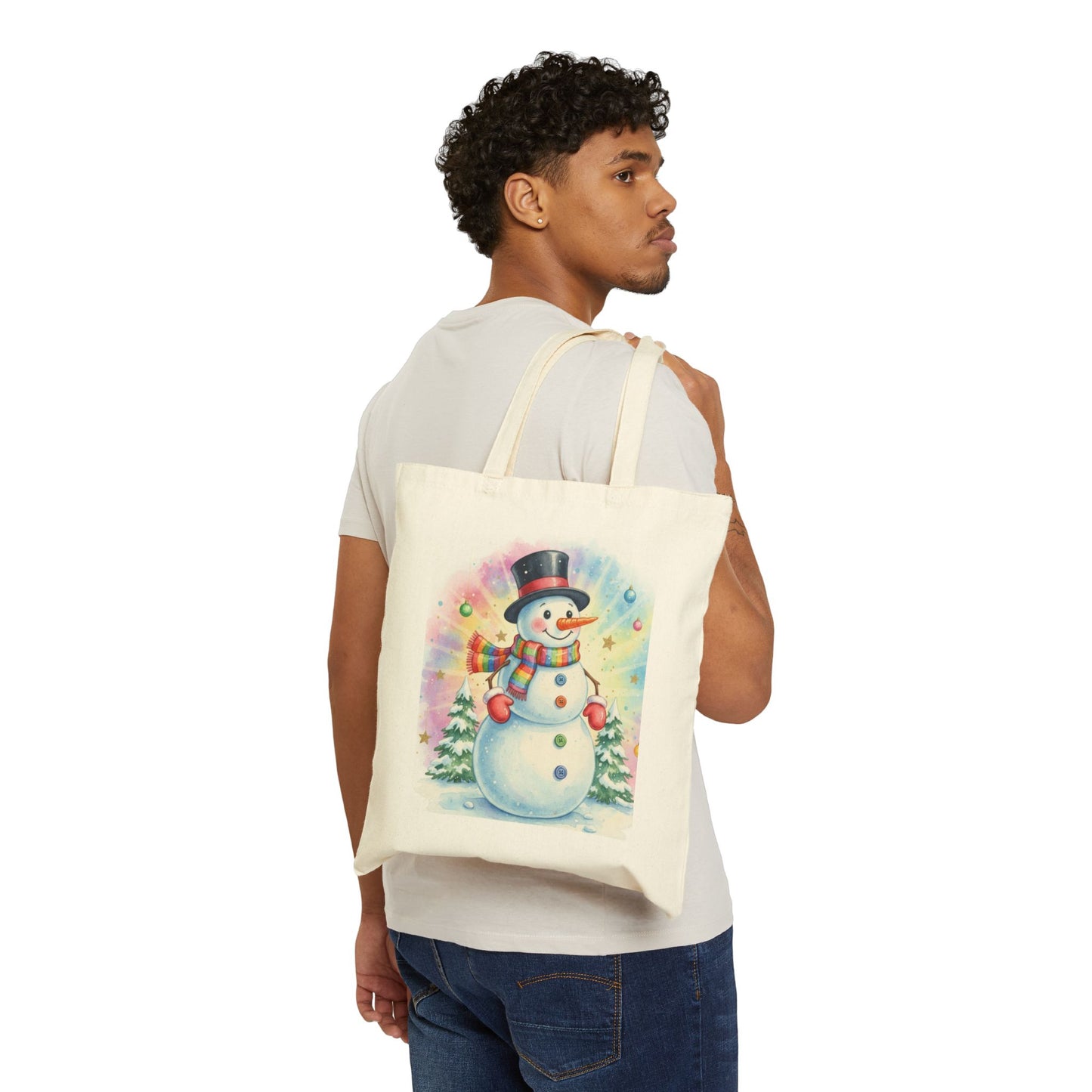 Snowman Holiday Canvas Tote Bag - Perfect for Christmas Shopping and Gifting