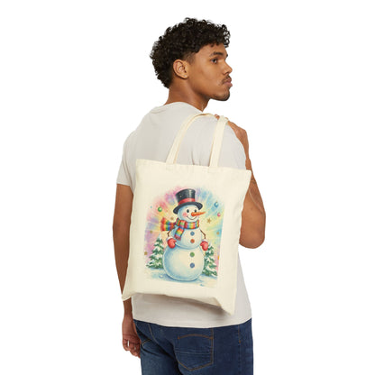 Snowman Holiday Canvas Tote Bag - Perfect for Christmas Shopping and Gifting