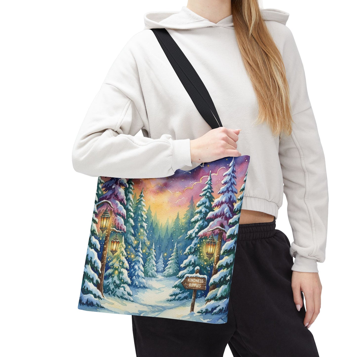 Enchanting Watercolor Winter Wonderland Tote Bag - Festive Holiday Gift & Everyday Carryall | 3 Sizes, Custom Handles